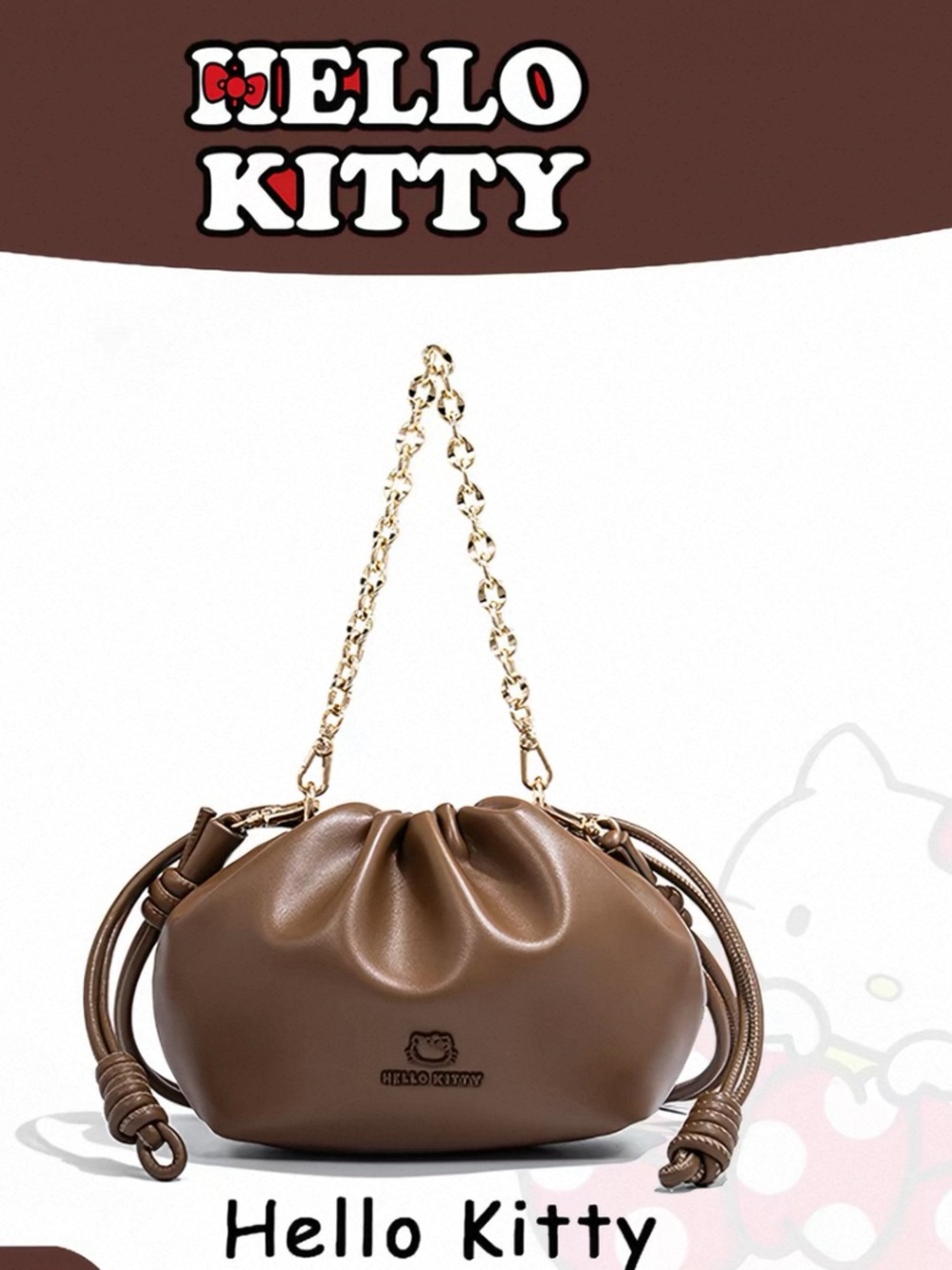 Hello Kitty Brown Gold-Chain Shoulder Bag